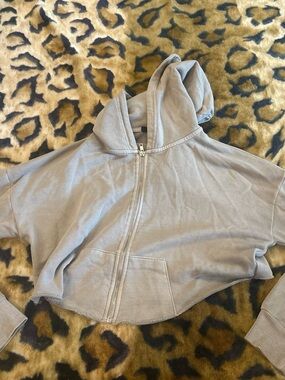 Forever 21 Light Gray Cropped Zip Hoodie
